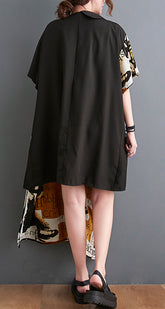Printed Contrast Color V-Neck Stitching Irregular Dress